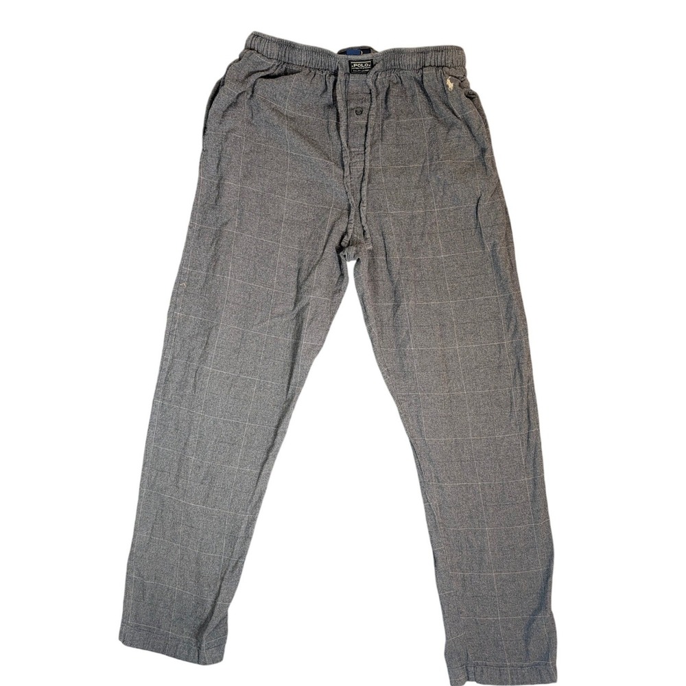 Polo Ralph Lauren Mens Grey Windowpane Plaid Pajama Sleep Pants Size Medium